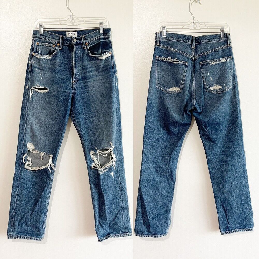 Agolde High Rise Loose Fit Jeans Distressed Denim in Psyce Size 26